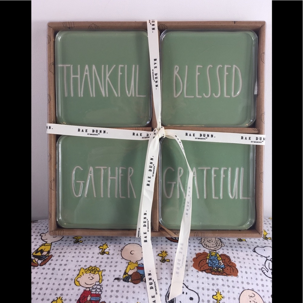 NIB Rae Dunn Thanksgiving 4-Pack Ceramic Coasters